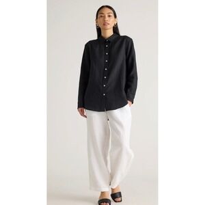 Quince 100% European Linen Long Sleeve Shirt Black Size Medium Women's